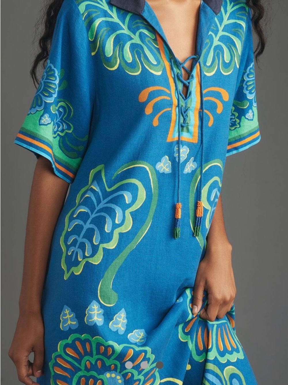 FARM Rio Blue & Green Lace-Up Printed Caftan - Picture 3 of 9
